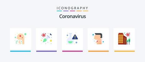 paquete de iconos de coronavirus flat 5 que incluye enfermedad. edificio. matraz. cuidado de la salud. tos. diseño de iconos creativos vector