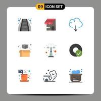 User Interface Pack of 9 Basic Flat Colors of park light cloud elements model Editable Vector Design Elements