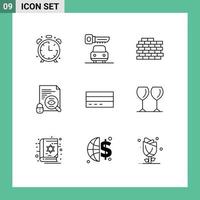 conjunto moderno de 9 esquemas y símbolos como elementos de diseño vectorial editables de seguridad comercial de ladrillo de tarjeta financiera vector