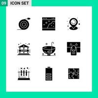 9 Thematic Vector Solid Glyphs and Editable Symbols of holiday dinner picture regulation data Editable Vector Design Elements