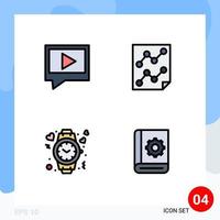 4 User Interface Filledline Flat Color Pack of modern Signs and Symbols of video like analytics paper time Editable Vector Design Elements
