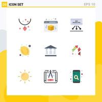 Editable Vector Line Pack of 9 Simple Flat Colors of mony bank marketing lemon fruit Editable Vector Design Elements