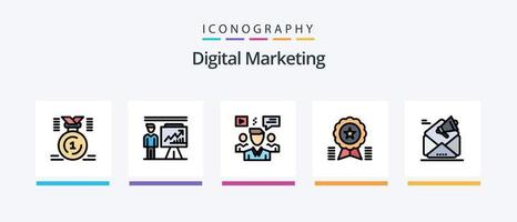 la línea de marketing digital llenó un paquete de 5 íconos que incluye medios. anuncio. Hipervínculo. cinta. Insignia. diseño de iconos creativos vector