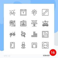 Modern Set of 16 Outlines Pictograph of blue seo test search engine connect Editable Vector Design Elements