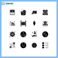 16 Solid Glyph concept for Websites Mobile and Apps excavator book computer keyboard login Editable Vector Design Elements