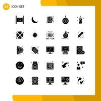 Group of 25 Modern Solid Glyphs Set for honor medal natural star seo Editable Vector Design Elements