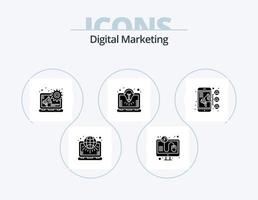 Digital Marketing Glyph Icon Pack 5 Icon Design. team. solution. online payment. laptop. bulb vector