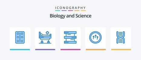 paquete de iconos de biología azul 5 que incluye física. ADN química. biología. química. diseño de iconos creativos vector