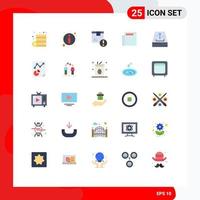 Mobile Interface Flat Color Set of 25 Pictograms of office box delivery archive paper Editable Vector Design Elements