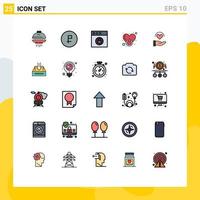 Mobile Interface Filled line Flat Color Set of 25 Pictograms of medical sign ruble power off Editable Vector Design Elements