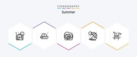 paquete de iconos de 25 líneas de verano que incluye piscina. vacaciones. cámara. sombrilla. verano vector