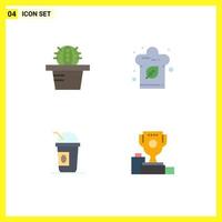 Group of 4 Modern Flat Icons Set for cactus states food america ceremony Editable Vector Design Elements