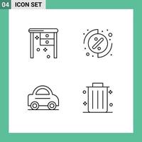 Set of 4 Modern UI Icons Symbols Signs for desk van working desk percentage dustbin Editable Vector Design Elements