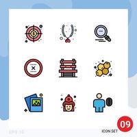 9 Thematic Vector Filledline Flat Colors and Editable Symbols of station chair find interface close Editable Vector Design Elements