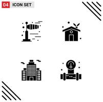 Set of 4 Commercial Solid Glyphs pack for windy office eco home greenhouse plump Editable Vector Design Elements