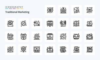 paquete de 25 iconos de línea de marketing tradicional vector