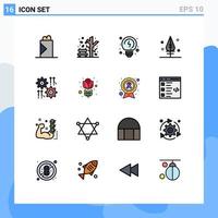 Universal Icon Symbols Group of 16 Modern Flat Color Filled Lines of arrow cog solutions gear giving Editable Creative Vector Design Elements