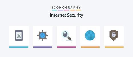 paquete de iconos de 5 planos de seguridad de Internet que incluye escudo. Internet. investigar. seguridad. globo. diseño de iconos creativos vector