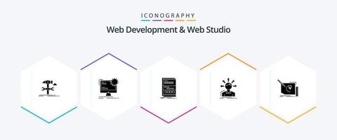 Web Development And Web Studio 25 Glyph icon pack including options. conversion. site. responsive. internet vector