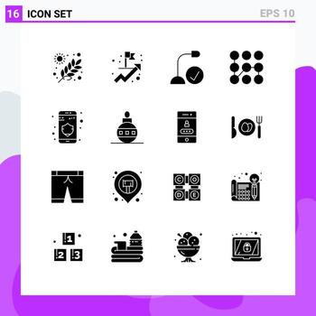 paquete de glifos sólidos de 16 símbolos universales de seguridad de privacidad conectados a patrones seguros elementos de diseño vectorial editables vector