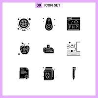 Set of 9 Modern UI Icons Symbols Signs for corruption electronic data digital artificial Editable Vector Design Elements