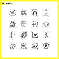 Outline Pack of 16 Universal Symbols of military bomb bomb plus bang scaffolding Editable Vector Design Elements