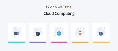 Cloud Computing Flat 5 Icon Pack Including technology. security. cloud computing. padlock. cloud. Creative Icons Design vector