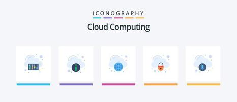 Cloud Computing Flat 5 Icon Pack Including technology. security. cloud computing. padlock. cloud. Creative Icons Design vector