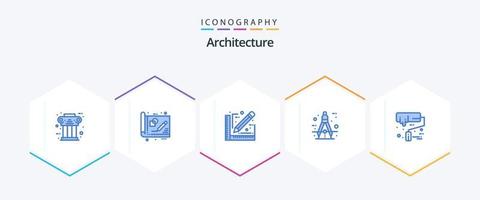Architecture 25 Blue icon pack including measure. circle. drawing. architect. document vector