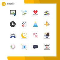 16 User Interface Flat Color Pack of modern Signs and Symbols of clapper action clapper heart play sport Editable Pack of Creative Vector Design Elements