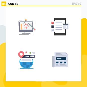 4 Thematic Vector Flat Icons and Editable Symbols of engineering device workshop coding pin Editable Vector Design Elements