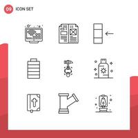 Set of 9 Commercial Outlines pack for break hammer media energy battery Editable Vector Design Elements