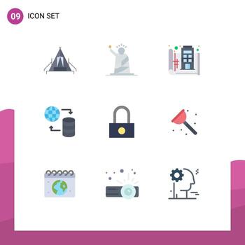 Set of 9 Vector Flat Colors on Grid for service hosting statue print floor Editable Vector Design Elements