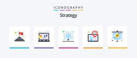 Paquete de iconos de estrategia plana 5 que incluye estrategia. éxito. bulbo. alfiler. mapa. diseño de iconos creativos vector