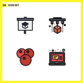 4 Universal Filledline Flat Colors Set for Web and Mobile Applications chart fruit school scanner computer Editable Vector Design Elements