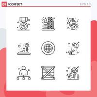 Set of 9 Commercial Outlines pack for joystick control pad space control rights Editable Vector Design Elements