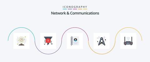 Network And Communications Flat 5 Icon Pack Including network. signal. speedometer. tower. user vector