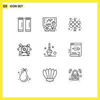 9 Thematic Vector Outlines and Editable Symbols of key cleaning new year bucket sketch Editable Vector Design Elements