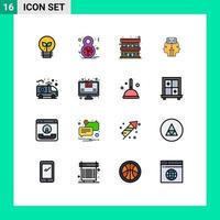 Group of 16 Modern Flat Color Filled Lines Set for care man motel programming mind Editable Creative Vector Design Elements