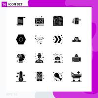 Set of 16 Vector Solid Glyphs on Grid for user interface basic menu home handle Editable Vector Design Elements