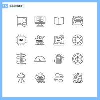 Group of 16 Outlines Signs and Symbols for chip folder wanted document layout Editable Vector Design Elements