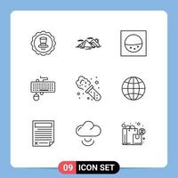 Group of 9 Outlines Signs and Symbols for experiment obsolete evening mouse interface Editable Vector Design Elements