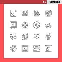 Pack of 16 creative Outlines of school furniture coffee cupboard modeling Editable Vector Design Elements