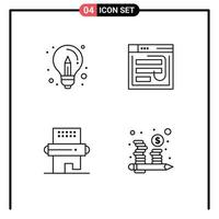 4 User Interface Line Pack of modern Signs and Symbols of bulb phishing design hack website Editable Vector Design Elements