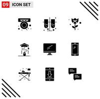 9 iconos creativos signos y símbolos modernos del dispositivo computadora flor educación graduación elementos de diseño vectorial editables vector
