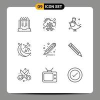 conjunto de 9 iconos de ui modernos símbolos signos para resaltador servicios de san valentín gorrión nocturno elementos de diseño vectorial editables vector