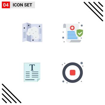 Mobile Interface Flat Icon Set of 4 Pictograms of map text garden privacy fount Editable Vector Design Elements