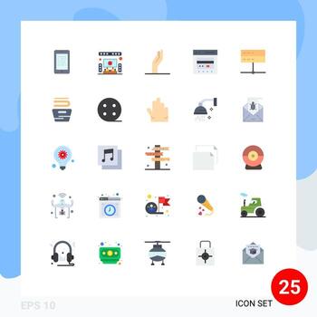 Mobile Interface Flat Color Set of 25 Pictograms of admin ecommerce theater credit card Editable Vector Design Elements