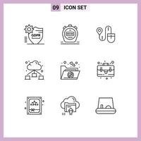 Group of 9 Modern Outlines Set for folder favorite mouse cloud web Editable Vector Design Elements