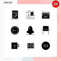 Group of 9 Solid Glyphs Signs and Symbols for interface back swimming application time Editable Vector Design Elements